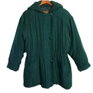 Dupuis Express Avenue De L'Opera Down Puffer Coat Emerald Forest Green. Hooded M